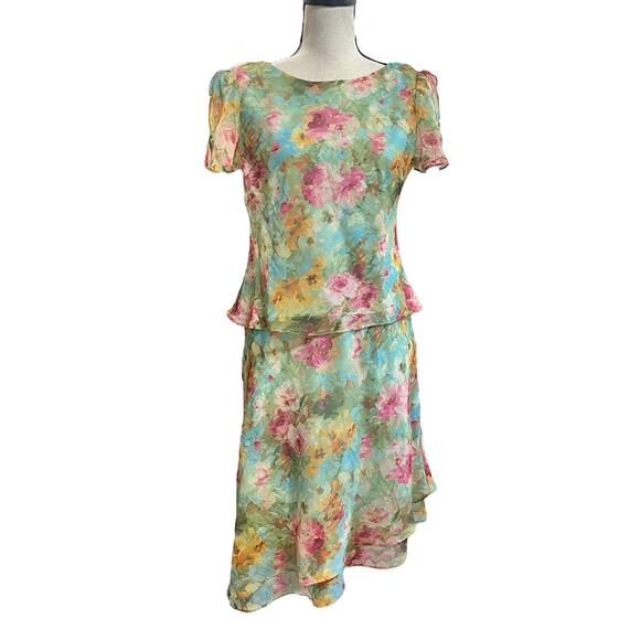 VTG K Petite Collections Floral Watercolor Flutter Sleeve Ruffle Edge Blouse 8/S - Picture 6 of 7